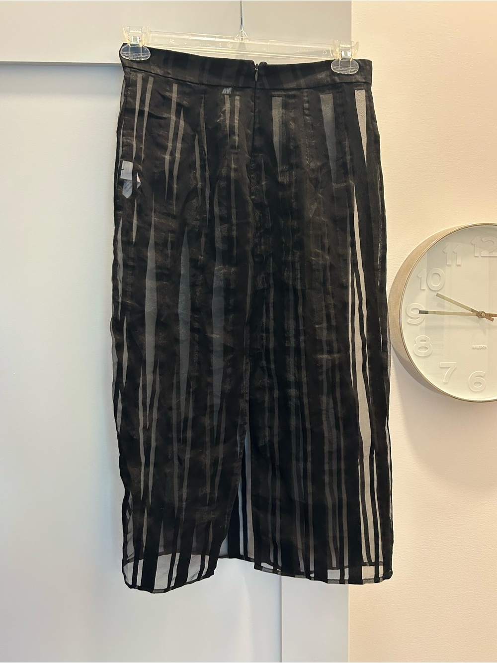 Zara Black Sheer Striped Midi Skirt